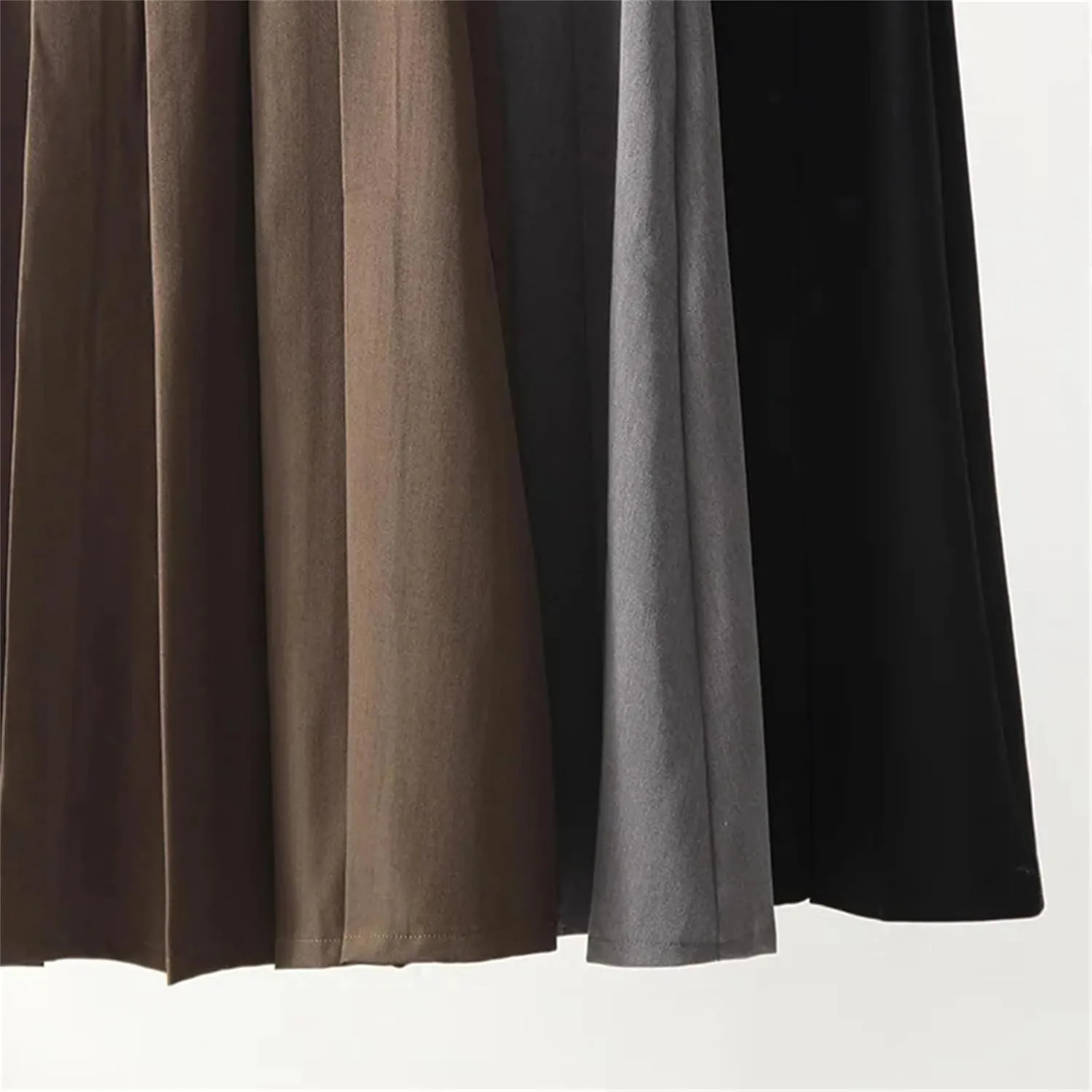 Women's High Waist A-Line Pleated Midi Skirt - Zipper Closure Solid Color Fit for Office Work