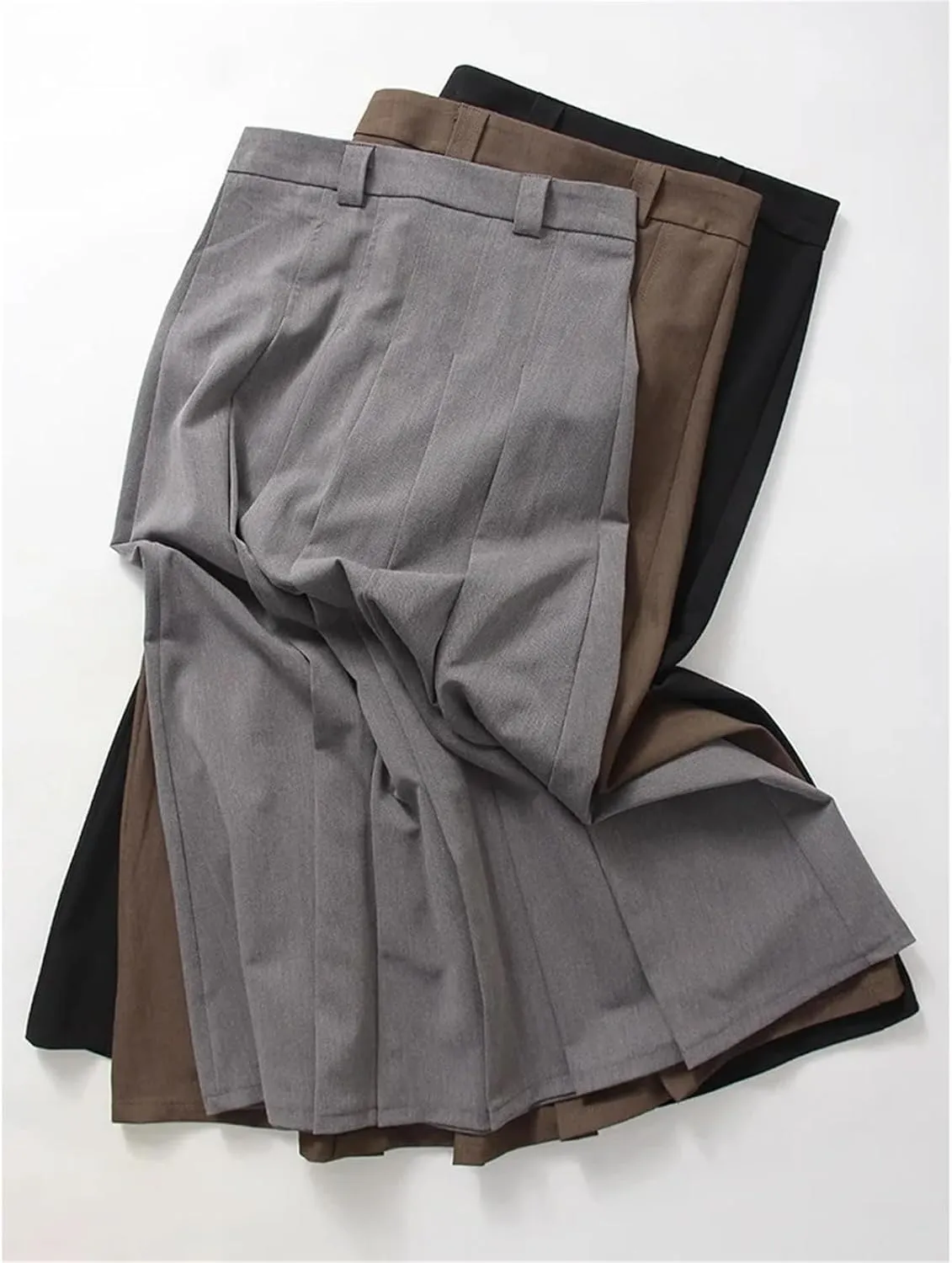 Women's High Waist A-Line Pleated Midi Skirt - Zipper Closure Solid Color Fit for Office Work