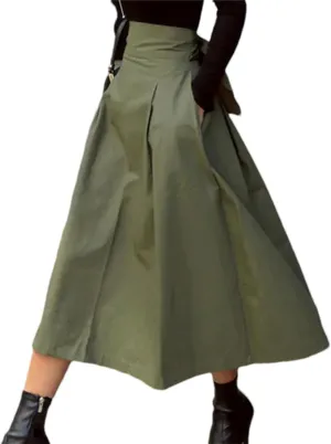 Women's High Waist Pleated Midi Skirt with Pockets  A-Line Long Skirts for Women Casual Daily Wear
