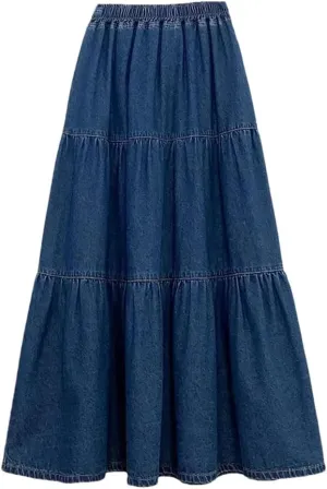Women's High Waisted Denim Skirt A-Line Half Body Cake Skirt Fluffy Loose Long Half Skirts