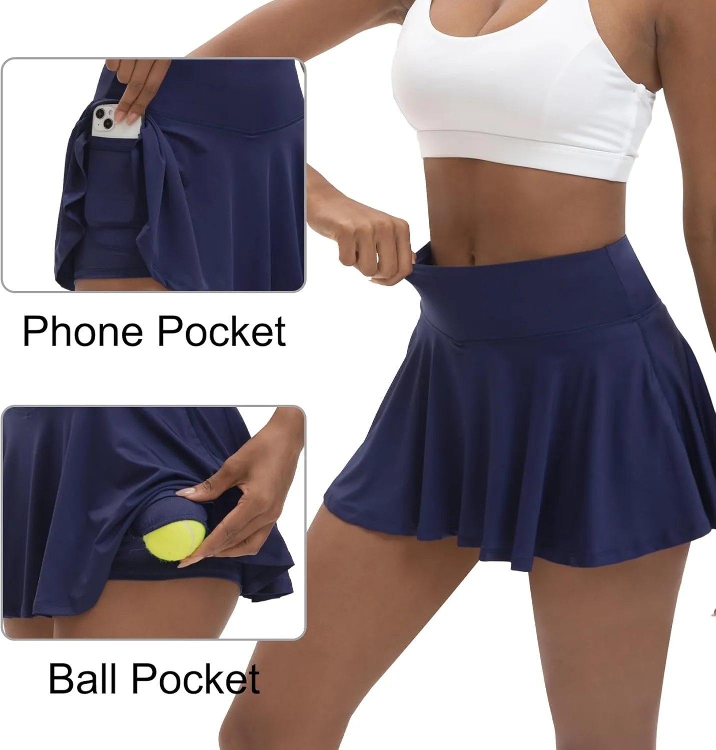 Women's High Waisted Pleated Tennis Skirts with Pockets Inner Shorts Lightweight Athletic Golf Skorts for Women