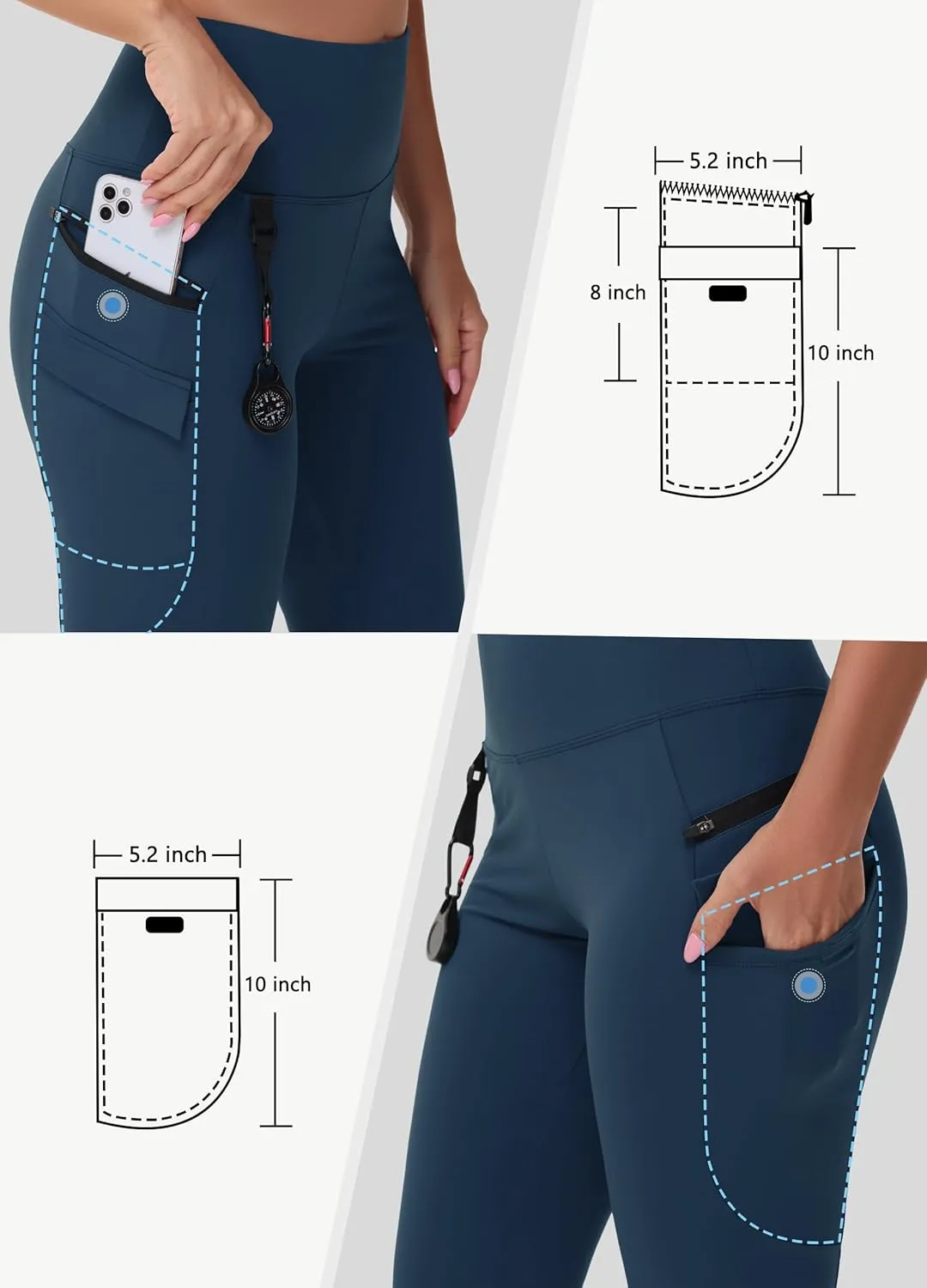 Women's Hiking Long Shorts Knee Length Capri Leggings with Zip Pockets High Waisted Biker Short Athletic Outdoor Travel