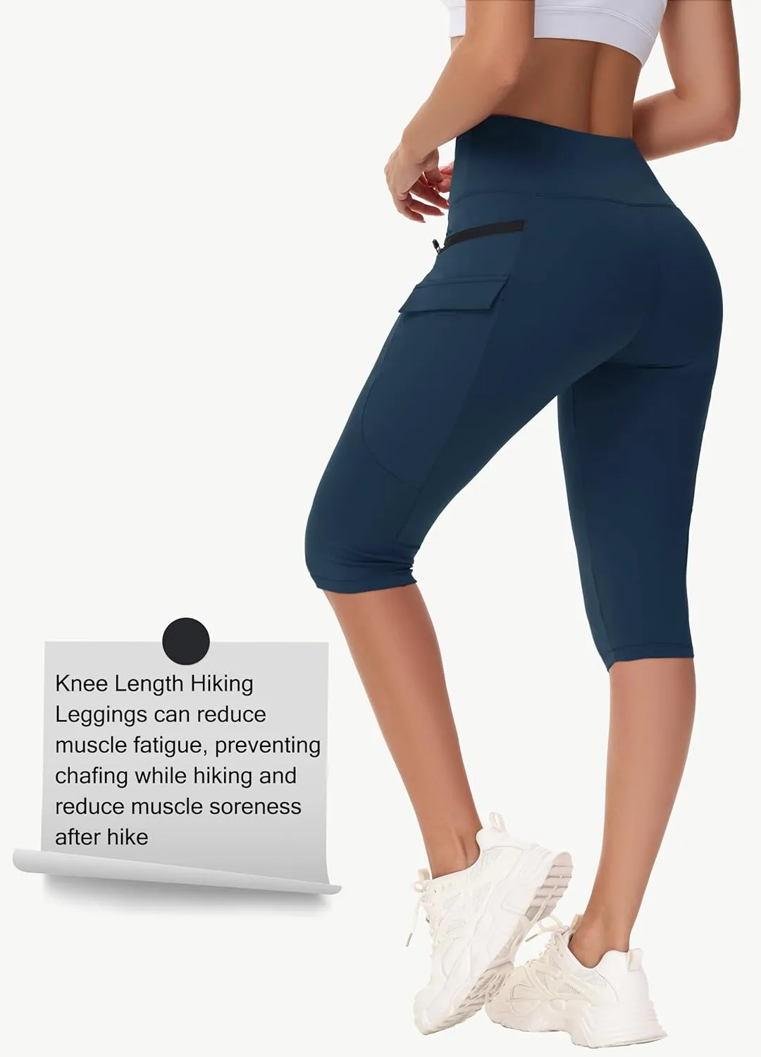 Women's Hiking Long Shorts Knee Length Capri Leggings with Zip Pockets High Waisted Biker Short Athletic Outdoor Travel