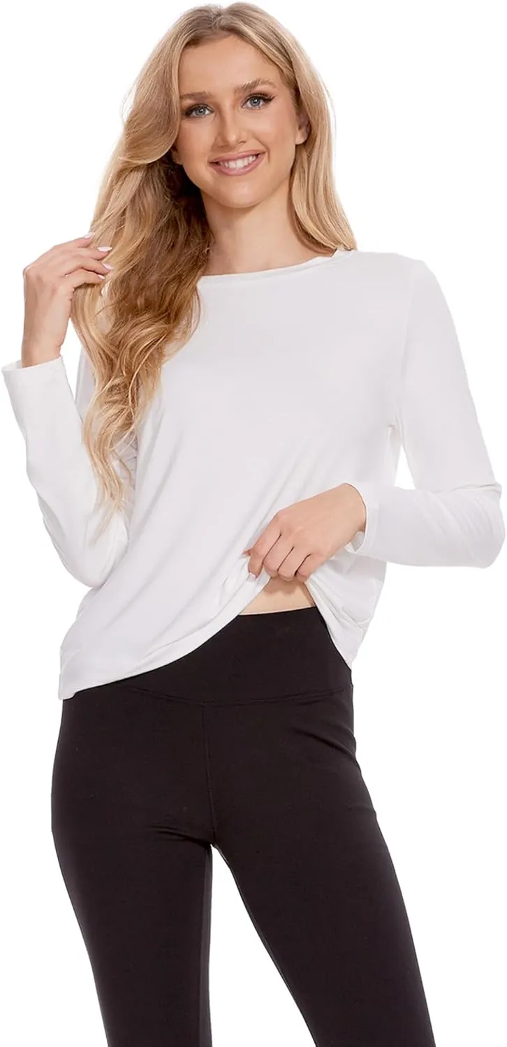 Womens Long Sleeve Tops Soft Bamboo Viscose Pajama Tops
