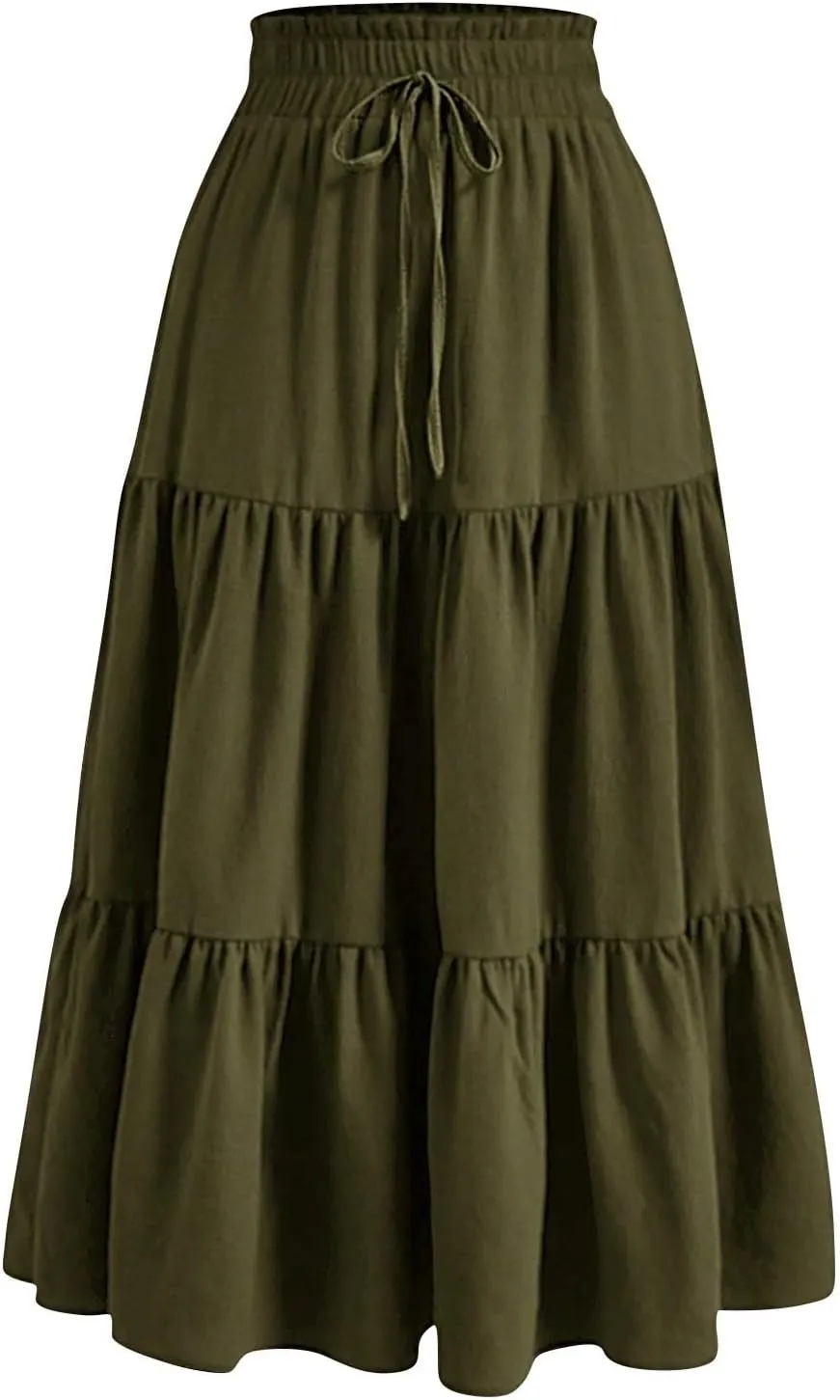 Womens Maxi Skirt 2025 Summer Comfy Tiered Elastic High Waisted Skirts Floral Boho Beach Vacation Long Skirts