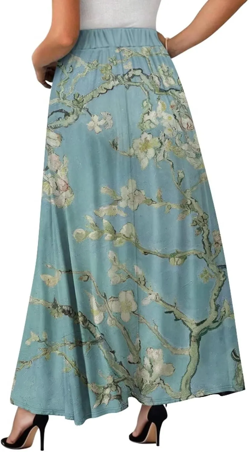 Women's Midi Skirt Elastic Pleated Long Skirts for Women Trendy with Pocket s-2xl