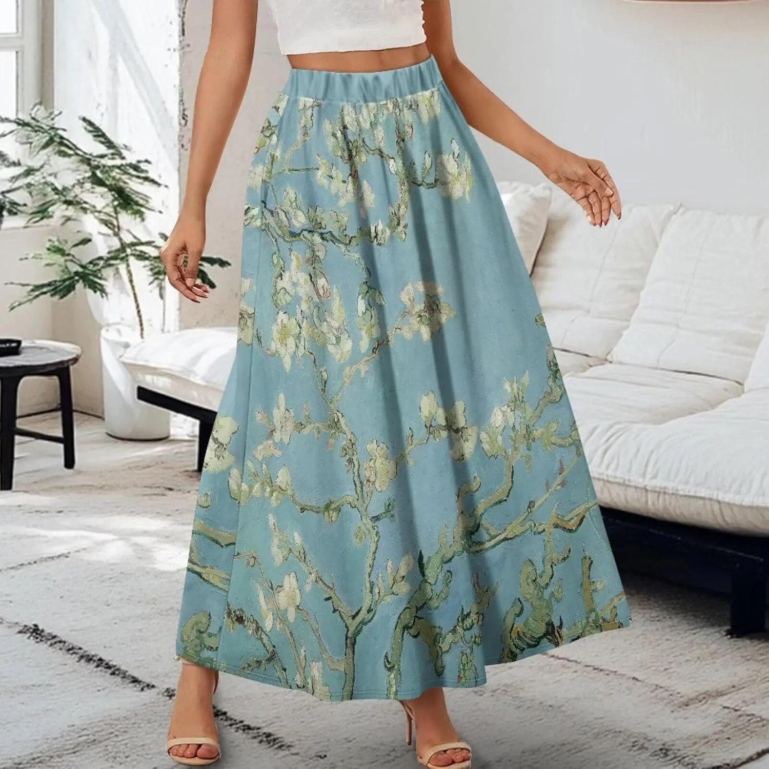 Women's Midi Skirt Elastic Pleated Long Skirts for Women Trendy with Pocket s-2xl