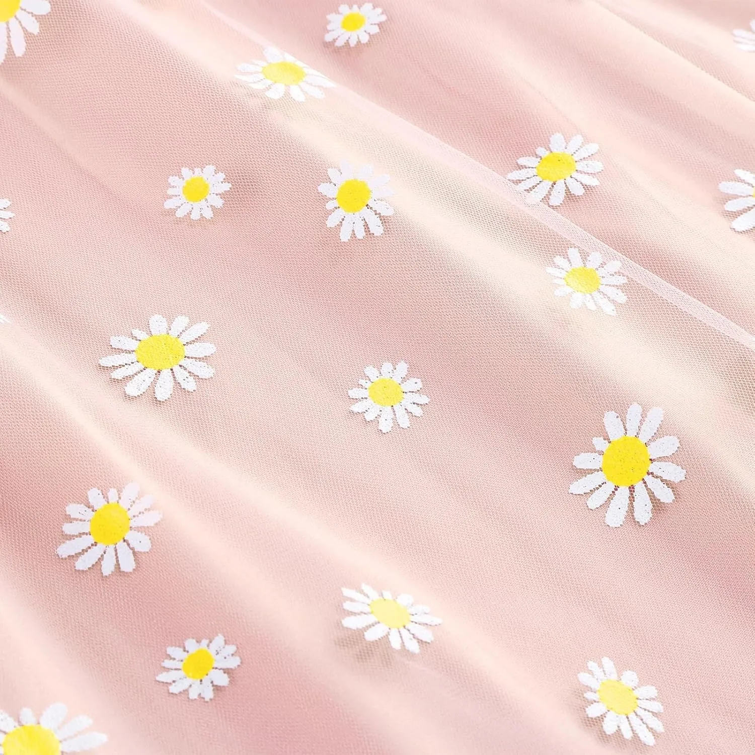 Womens Midi Tulle Skirt Daisy Embroidery Floral Layered Elastic High Waist Tutu Skirt Mesh A Line Fairy Skirts