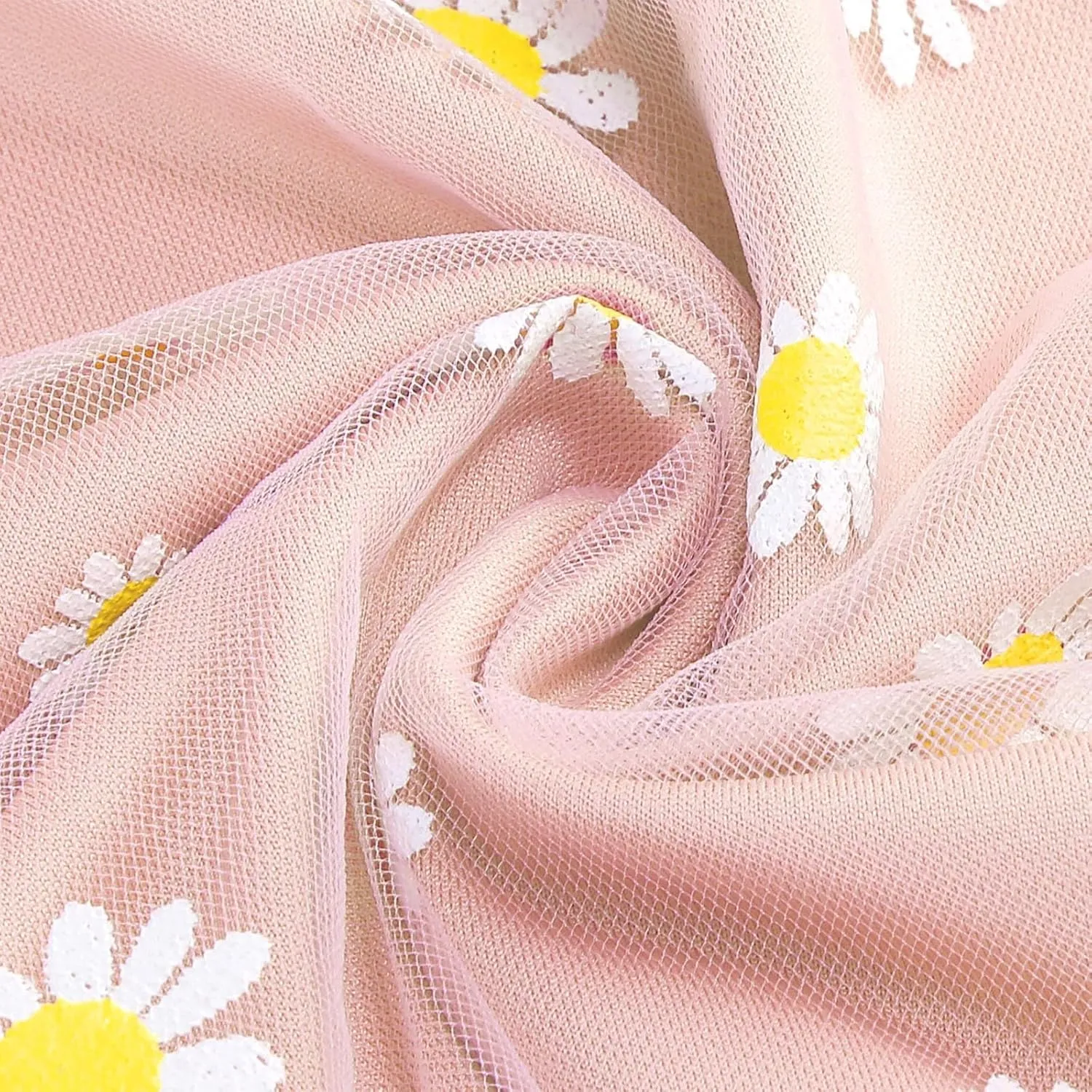 Womens Midi Tulle Skirt Daisy Embroidery Floral Layered Elastic High Waist Tutu Skirt Mesh A Line Fairy Skirts