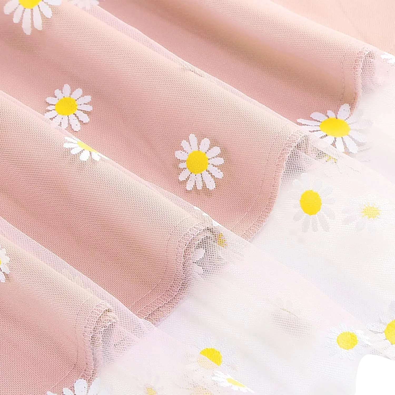 Womens Midi Tulle Skirt Daisy Embroidery Floral Layered Elastic High Waist Tutu Skirt Mesh A Line Fairy Skirts