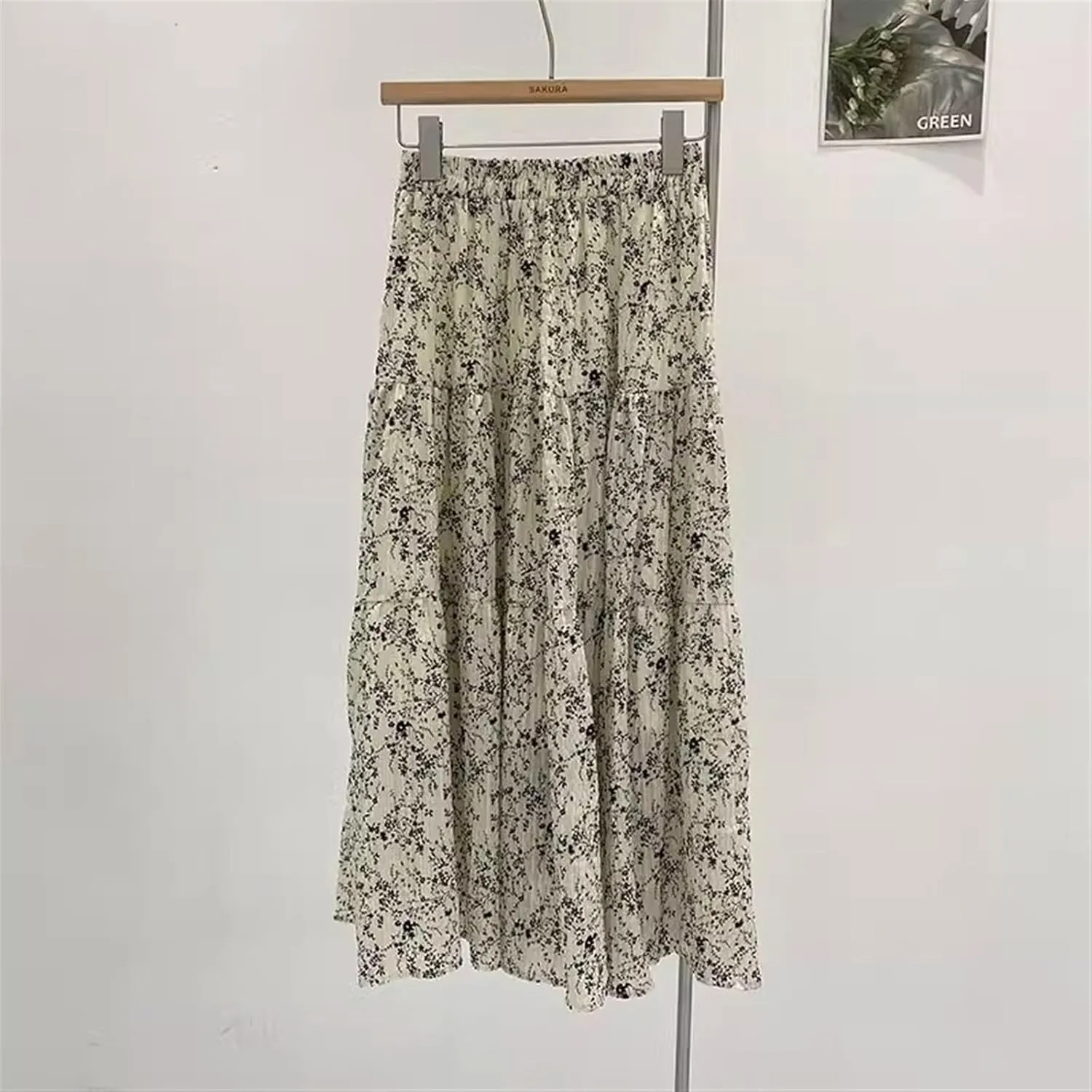Women's Pleated Skirt Chiffon Elastic Waist A-Line Midi Length Skirt