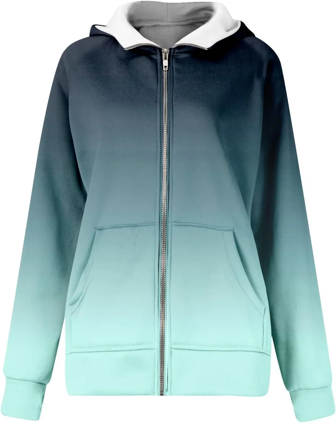 Womens Plus Size Sweatshirt Full Zipper Long Sleeve Coats Thumb Hole Zip Up Hoodie Solid Color Pullover with Pockets