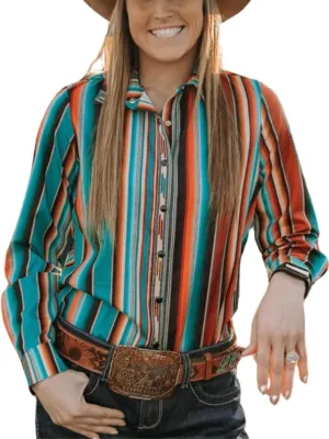 Women's Retro Aztec Shirt Western Cowgirl Pearl Snap Blouses Button Up Long Sleeve Ethnic Printed Top