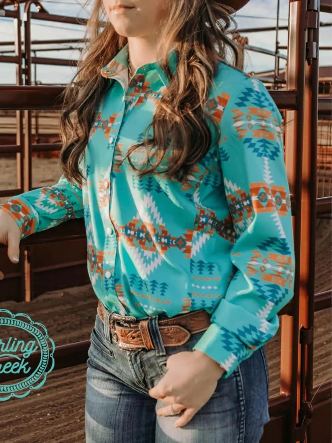 Women's Retro Aztec Shirt Western Cowgirl Pearl Snap Blouses Button Up Long Sleeve Ethnic Printed Top