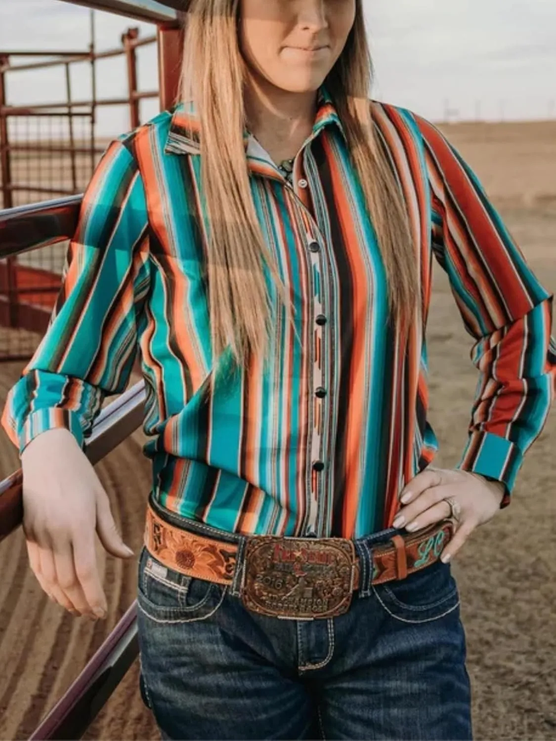 Women's Retro Aztec Shirt Western Cowgirl Pearl Snap Blouses Button Up Long Sleeve Ethnic Printed Top