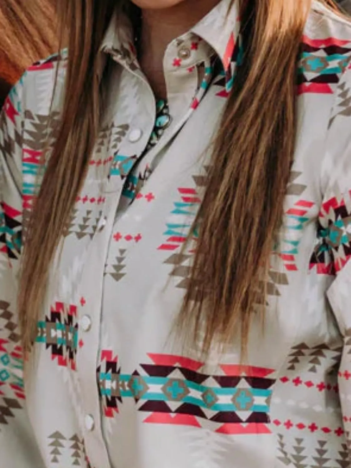 Women's Retro Aztec Shirt Western Cowgirl Pearl Snap Blouses Button Up Long Sleeve Ethnic Printed Top