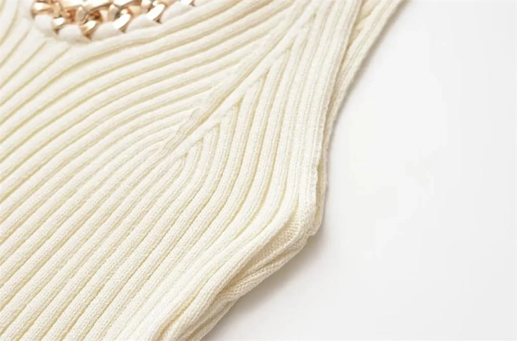 Women's Ribbed Knit Chain V Neck Camisole