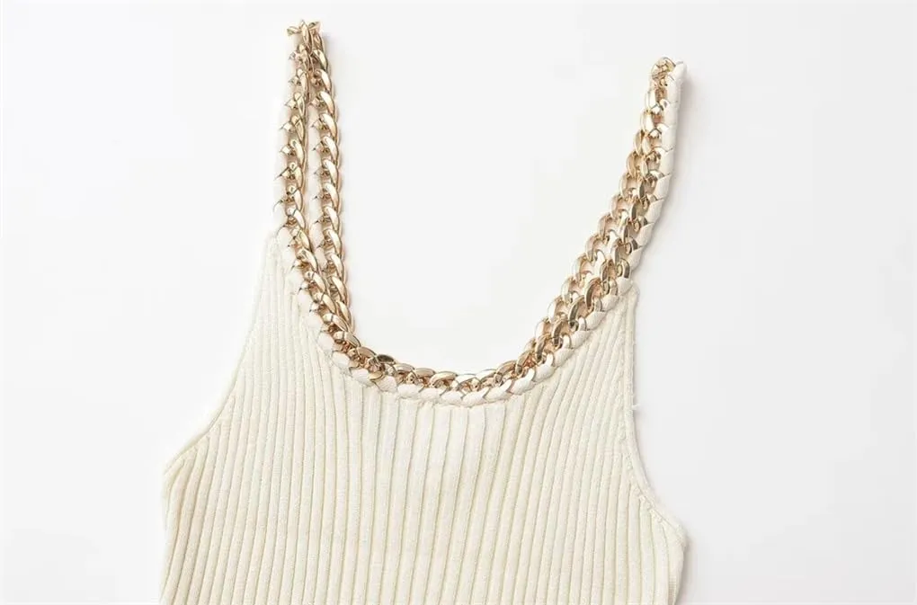 Women's Ribbed Knit Chain V Neck Camisole