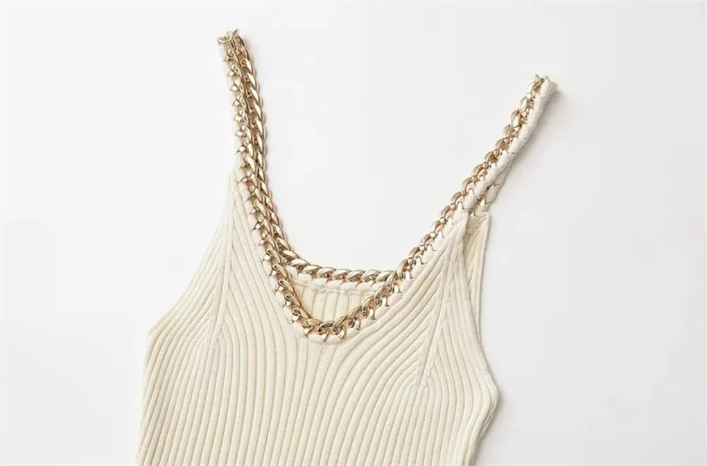 Women's Ribbed Knit Chain V Neck Camisole