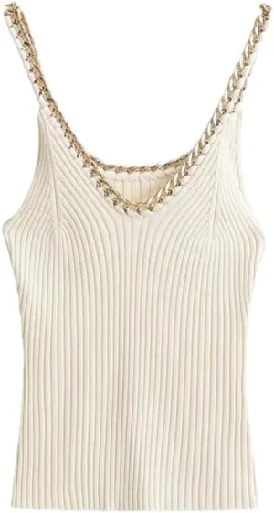 Women's Ribbed Knit Chain V Neck Camisole