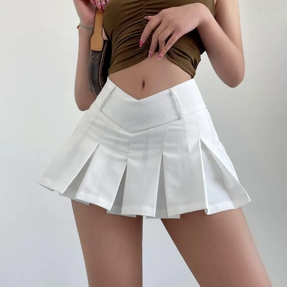 Womens Short Skirts - Sexy V Waist Design Pleated Skirts Summer Cute Aesthetic Micro Skirts High Waist A-Line Mini
