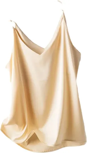 Women's Silk Satin Tank Tops Summer Slim Sleeveless V-Neck Spaghetti Strap Camisole