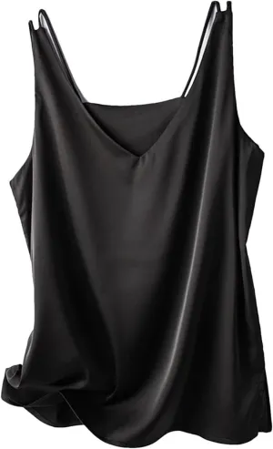 Women's Silk Satin V-Neck Vest Tops for Women Trendy Loose Thin Sleeveless Camisole Tops