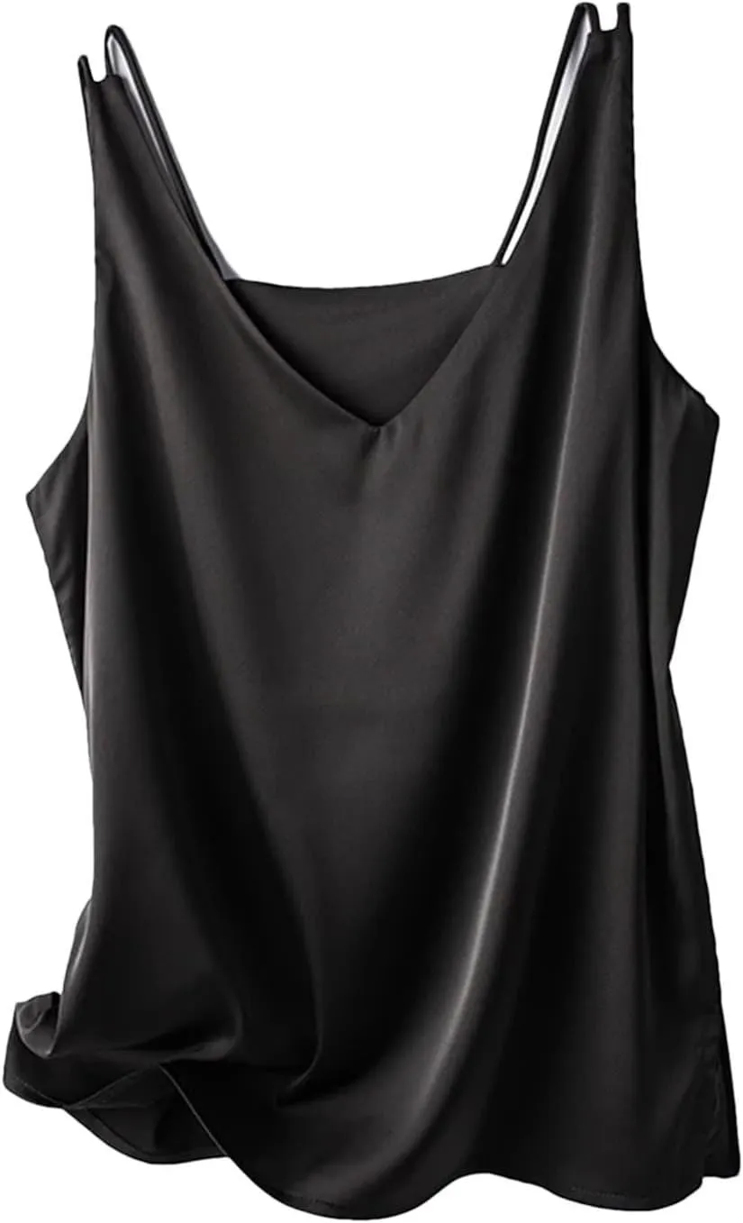 Women's Silk Satin V-Neck Vest Tops for Women Trendy Loose Thin Sleeveless Camisole Tops
