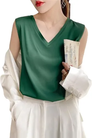 Women's Silk Sleeveless Camisole Loose Silk Satin Camisole Tank Tops for Women Trendy