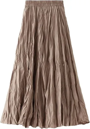 Women's Skirt Pleated Elastic High Waist Winter Layered A Line Midi Skirts