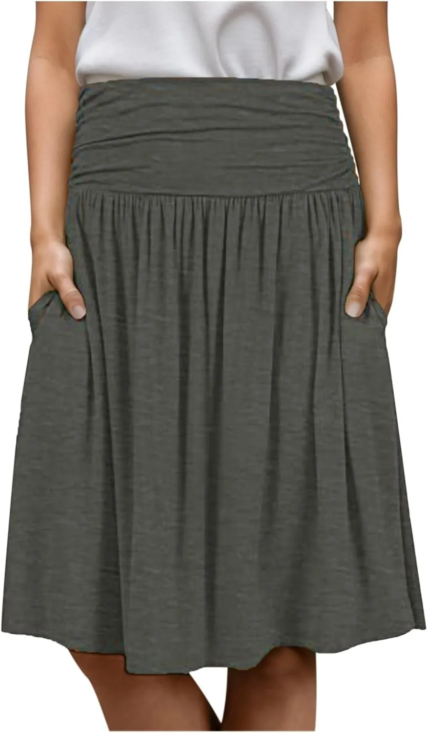 Women's Skirts Skirts for Women Regular and Plus Size Skirt with Pockets Below The Knee Length Ruched Flowy Midi