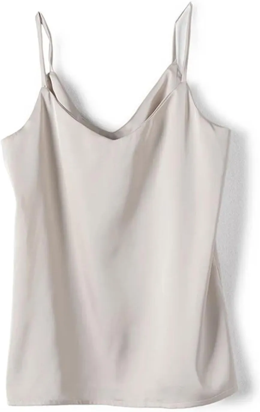 Women's Sleeveless Satin Silk Tank Tops for Women Trendy Summer V Neck Basic Camisole