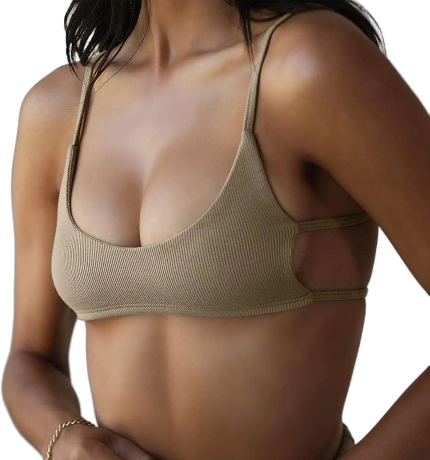 Women's Spaghetti Strap Crop Cami Top Backless Ribbed Knit Camisole Mini Tank Tops Streetwear