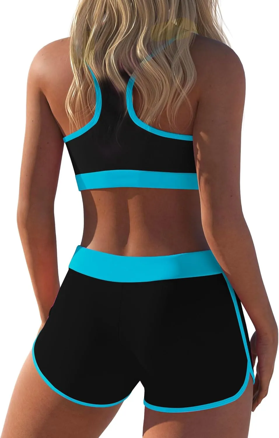 Womens Sport Two Piece Swimsuits Racerback Tops Boyshort Bottom