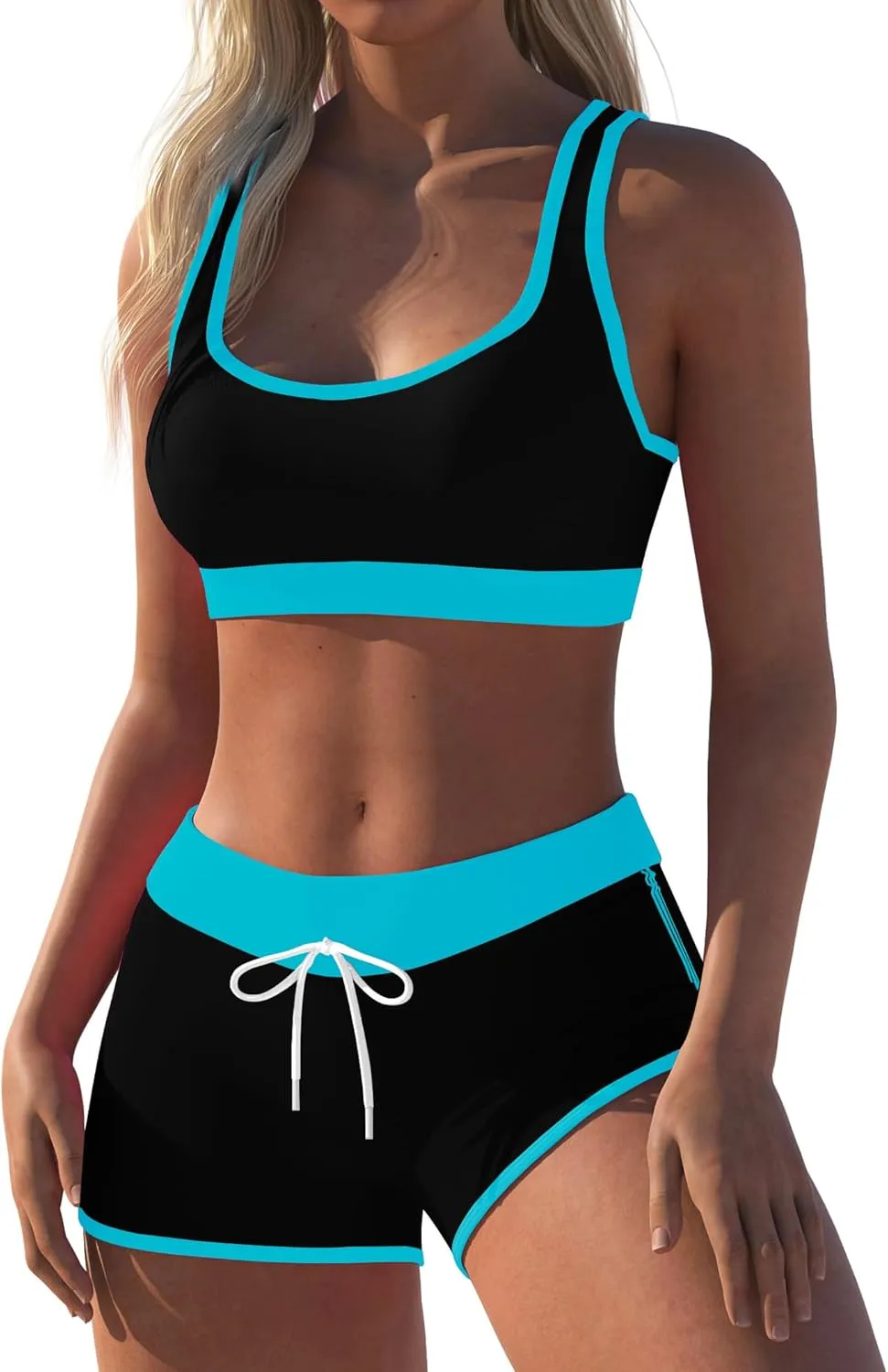 Womens Sport Two Piece Swimsuits Racerback Tops Boyshort Bottom