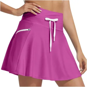 Women's Swim Skirt with Liner Solid Color Drawstring High Waisted Quick Dry Skirts Casual Fashion Golf Tennis Skirt
