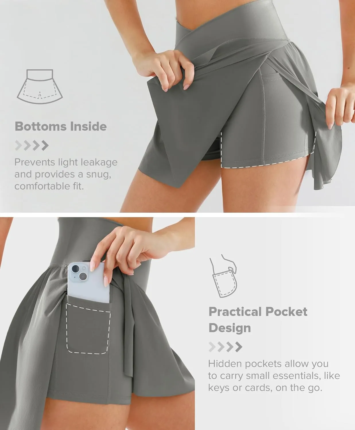 Women's Tennis Skirt High Waisted Crossover with Pockets Built in Shorts Athletic Golf Dress Running Workout Skorts