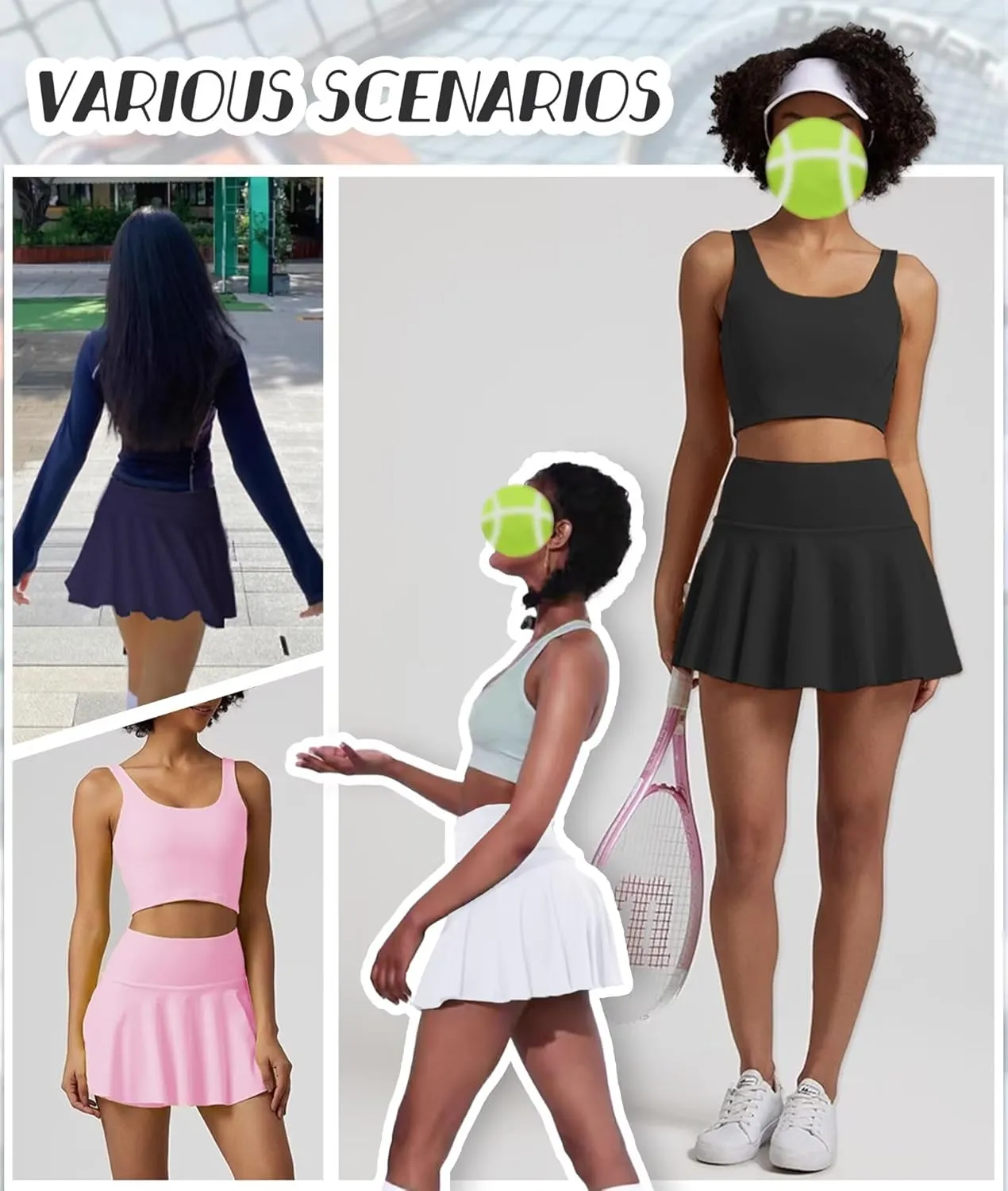 Womens Tennis Skirt with Built-in Shorts High Waisted Pleated Golf Skirts for Women Skater Uniform Cheer Skirt