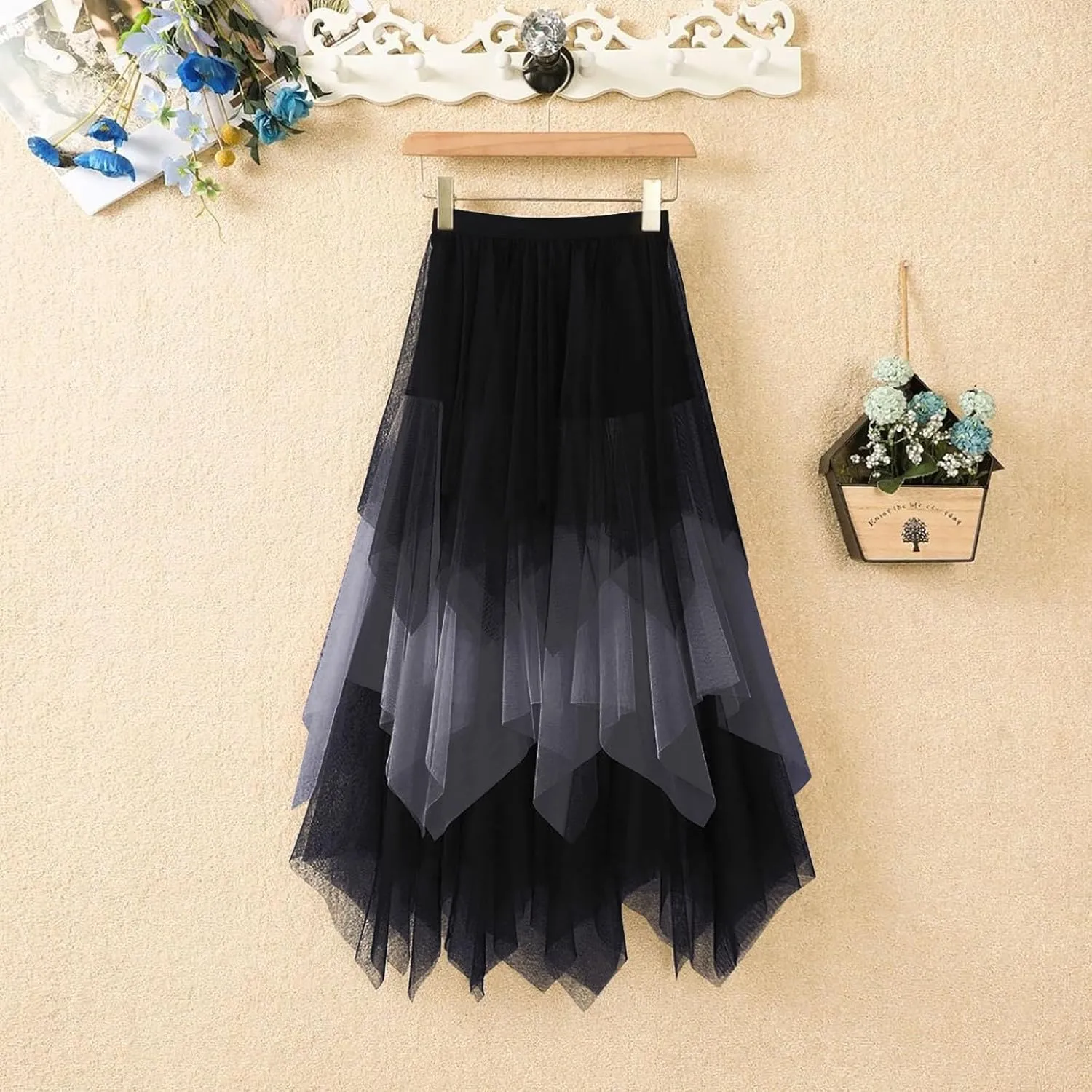 Women's Tulle Skirt Midi Long Fairy Skirt 2025 Trendy A-Line Ruffle Layered High Elastic Waist Puffy Skirts