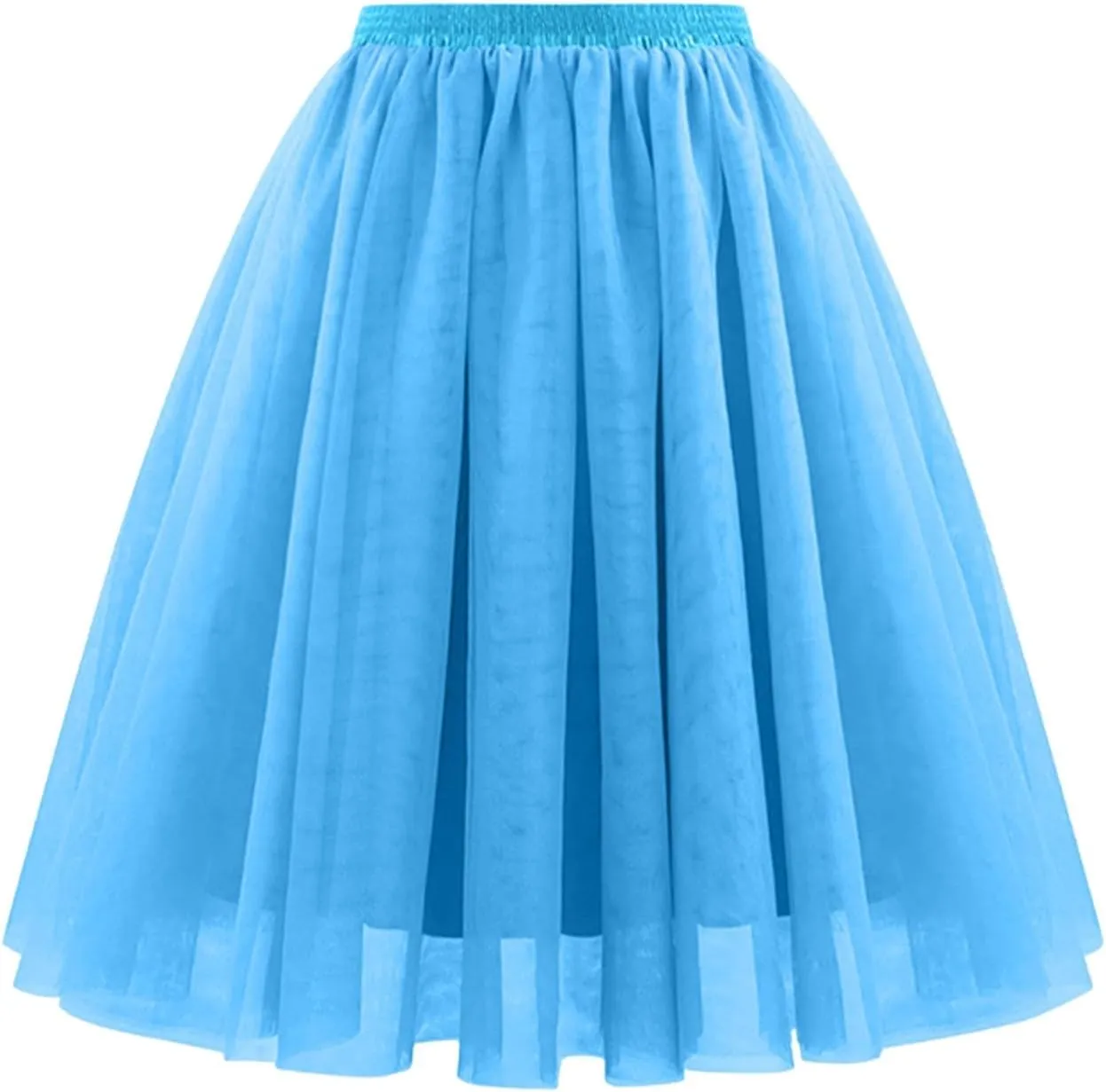 Womens Tulle Skirts Midi Elastic High Waist Pleated Mesh Flowy A-Line Long Skirts