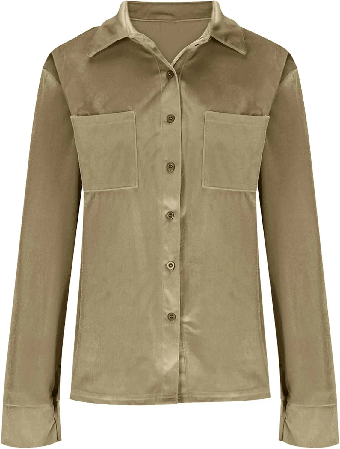 Women's Velvet Button Dwon Shirts Solid Color Lapel Long Sleeved Gold Velvet Shirt Tops Velour T Shirt