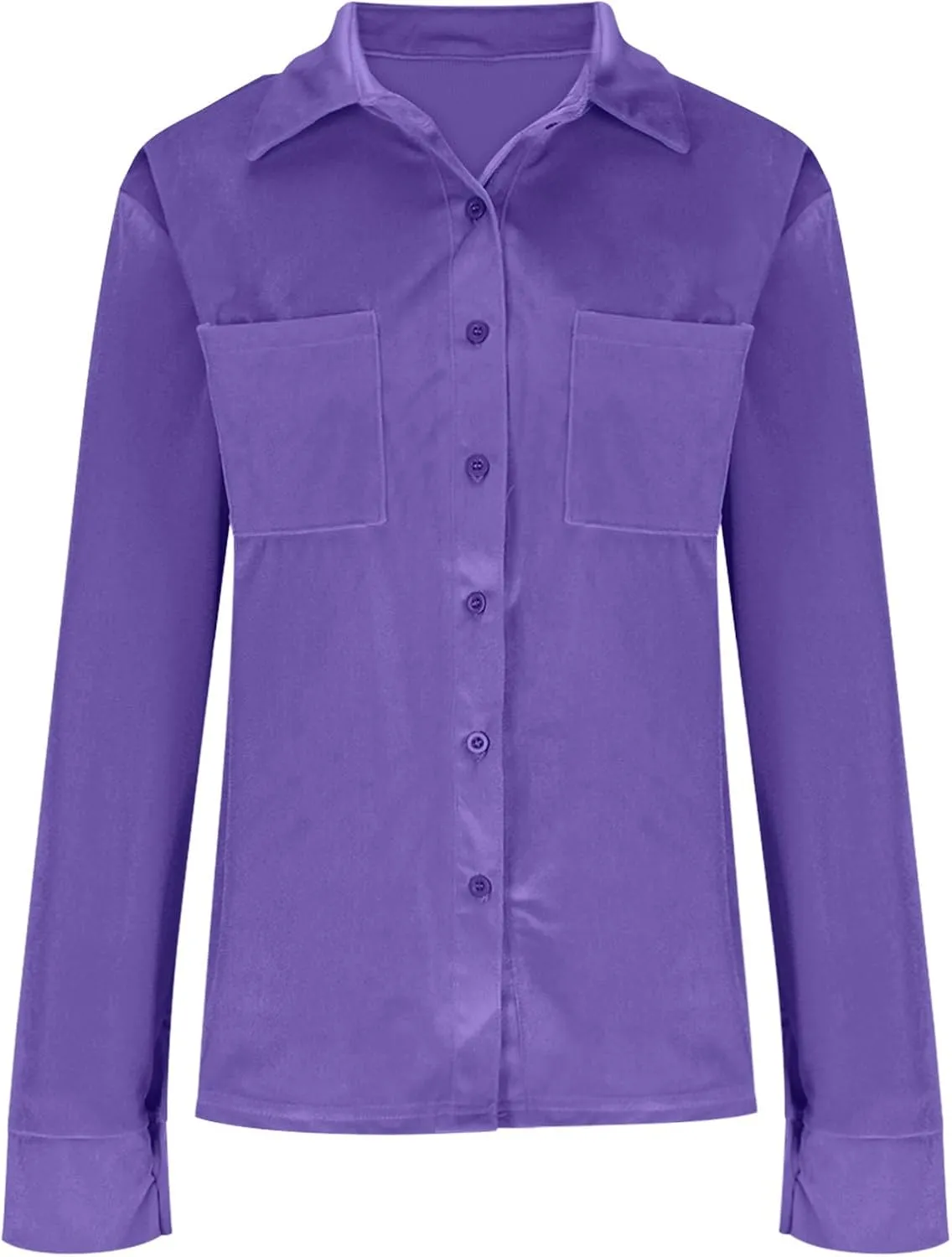 Women's Velvet Button Dwon Shirts Solid Color Lapel Long Sleeved Gold Velvet Shirt Tops Velour T Shirt