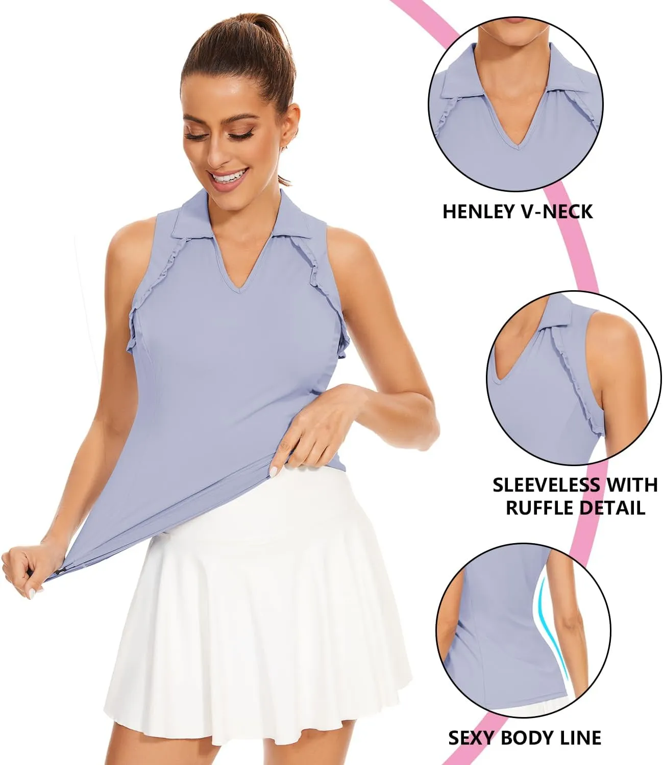 WOWENY Womens Sleeveless Golf Shirt Ruffle Polo Shirts Moisture Wicking Golf Apparel Slim Fitted Golf Tennis Tank Tops
