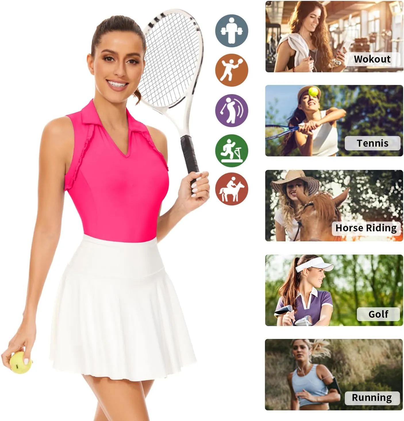 WOWENY Womens Sleeveless Golf Shirt Ruffle Polo Shirts Moisture Wicking Golf Apparel Slim Fitted Golf Tennis Tank Tops