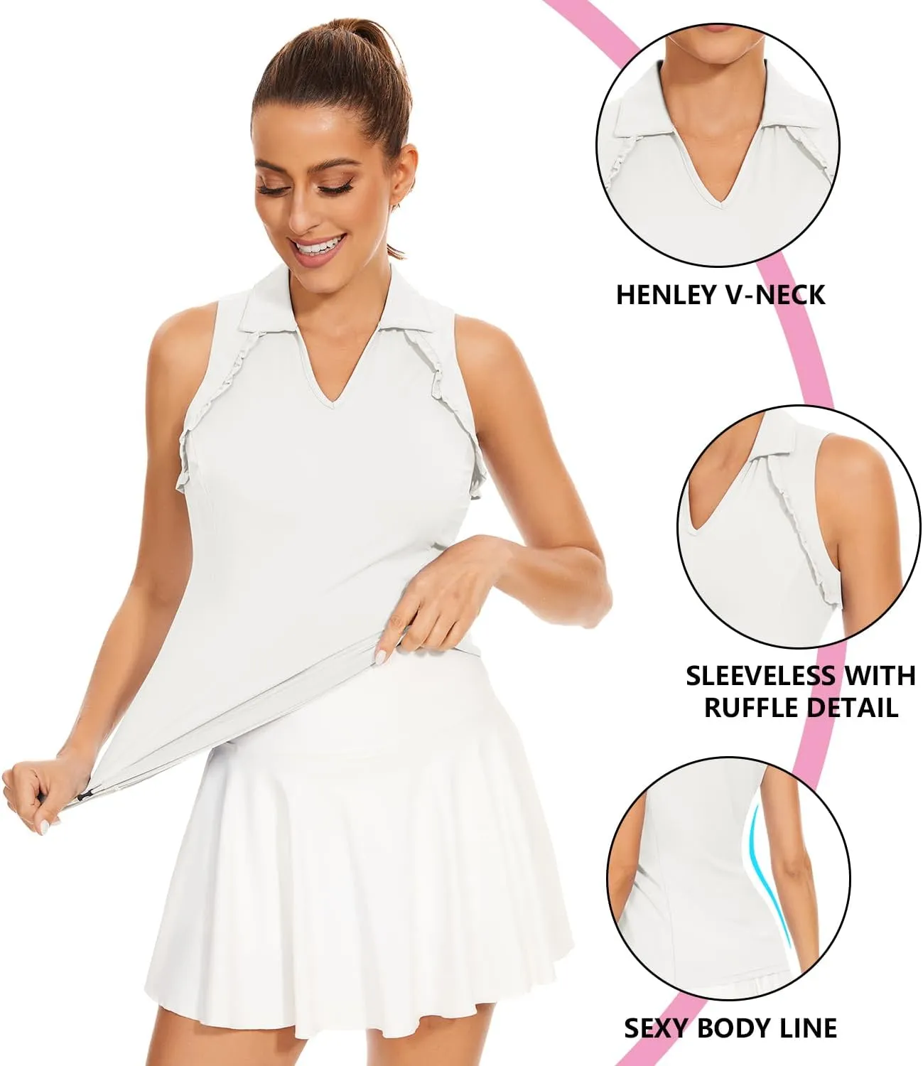 WOWENY Womens Sleeveless Golf Shirt Ruffle Polo Shirts Moisture Wicking Golf Apparel Slim Fitted Golf Tennis Tank Tops