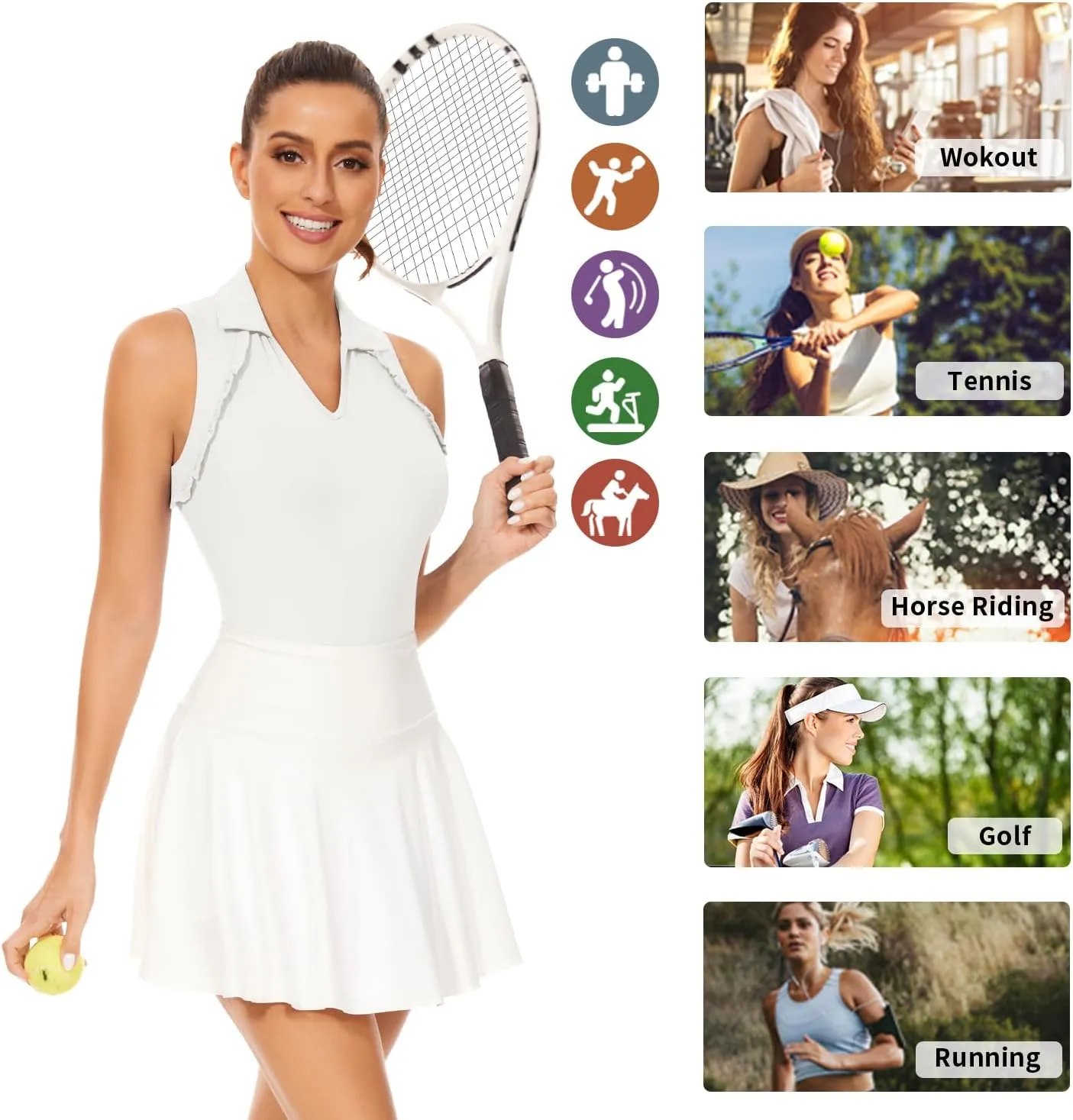 WOWENY Womens Sleeveless Golf Shirt Ruffle Polo Shirts Moisture Wicking Golf Apparel Slim Fitted Golf Tennis Tank Tops