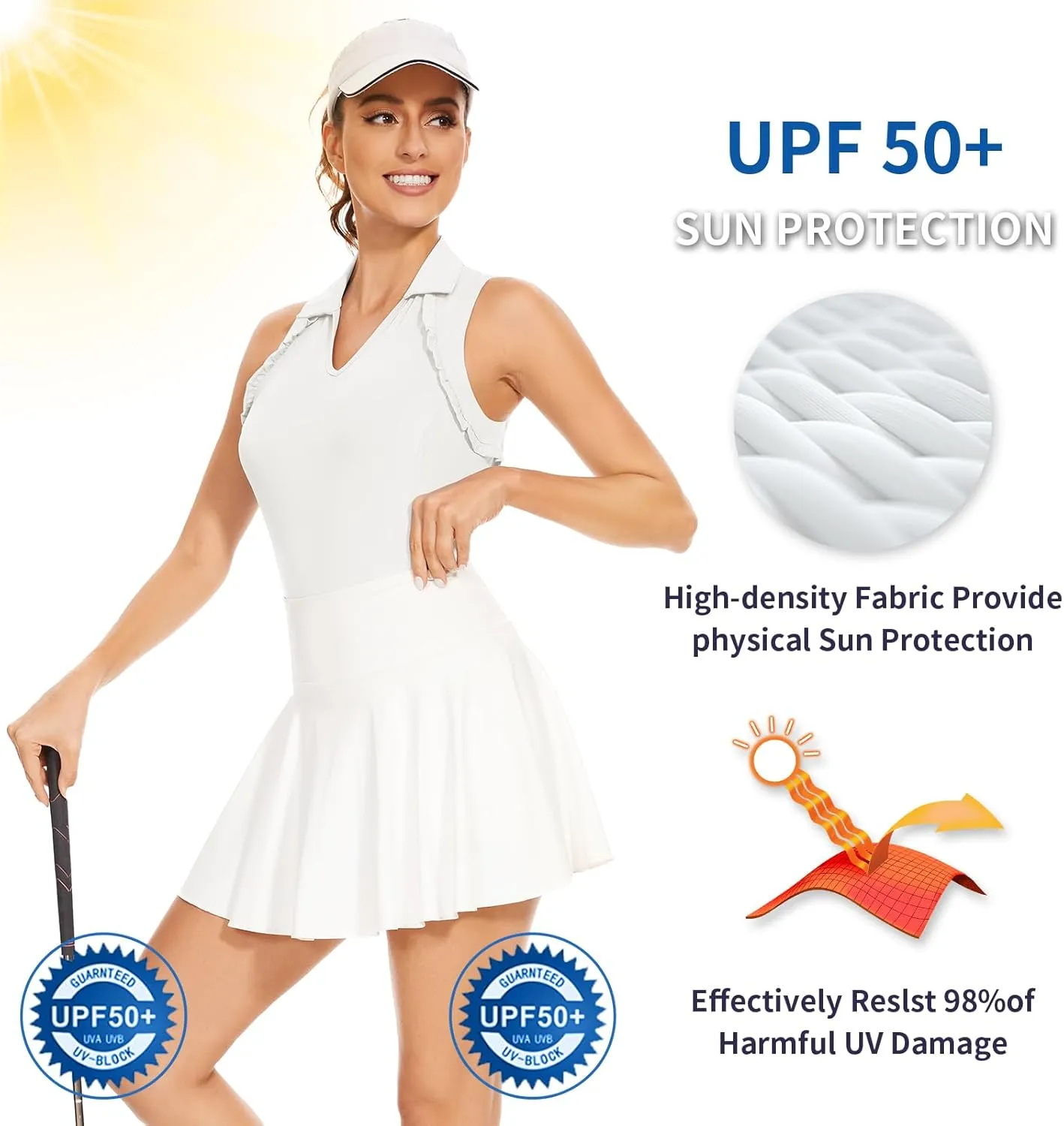 WOWENY Womens Sleeveless Golf Shirt Ruffle Polo Shirts Moisture Wicking Golf Apparel Slim Fitted Golf Tennis Tank Tops
