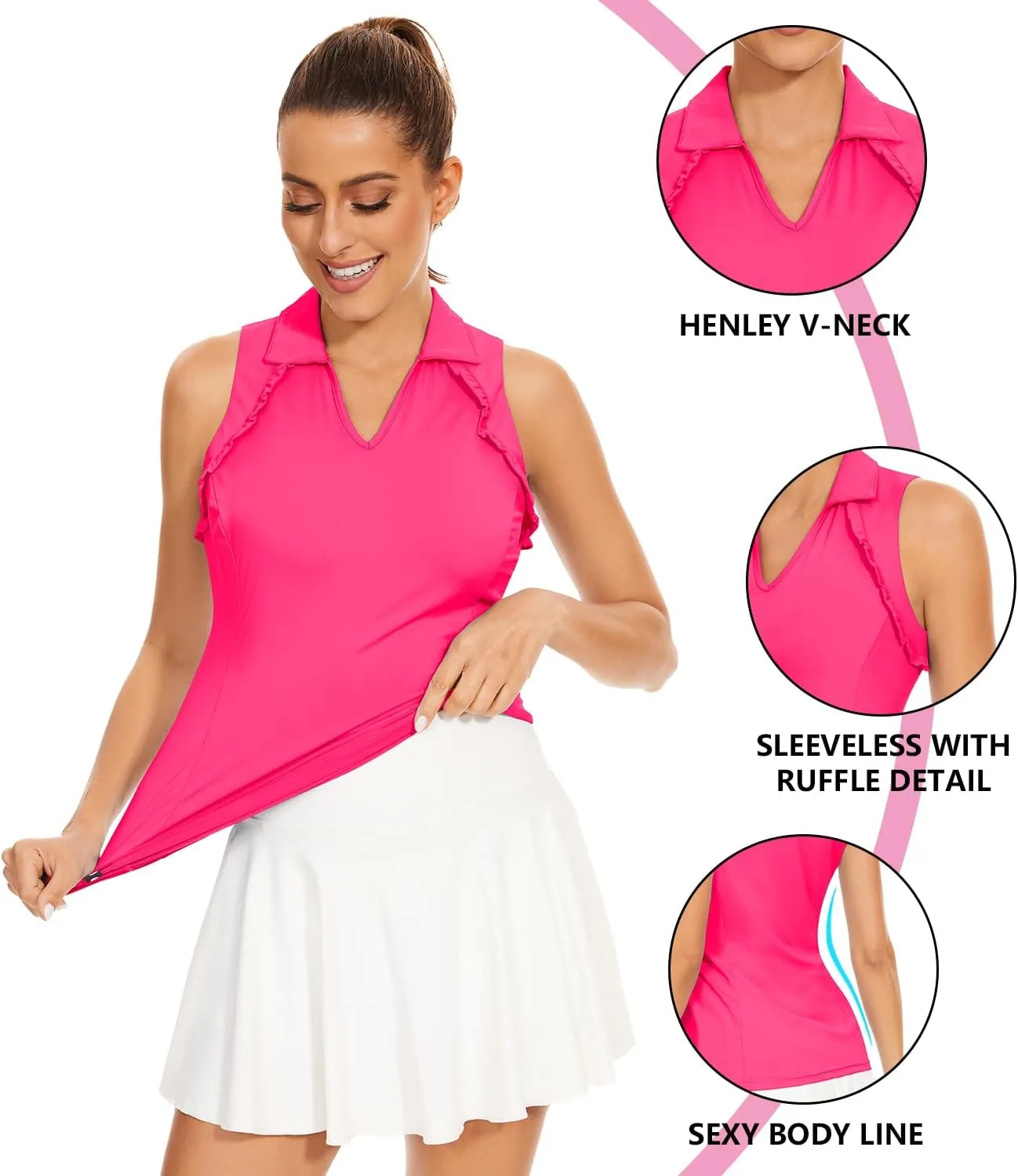 WOWENY Womens Sleeveless Golf Shirt Ruffle Polo Shirts Moisture Wicking Golf Apparel Slim Fitted Golf Tennis Tank Tops