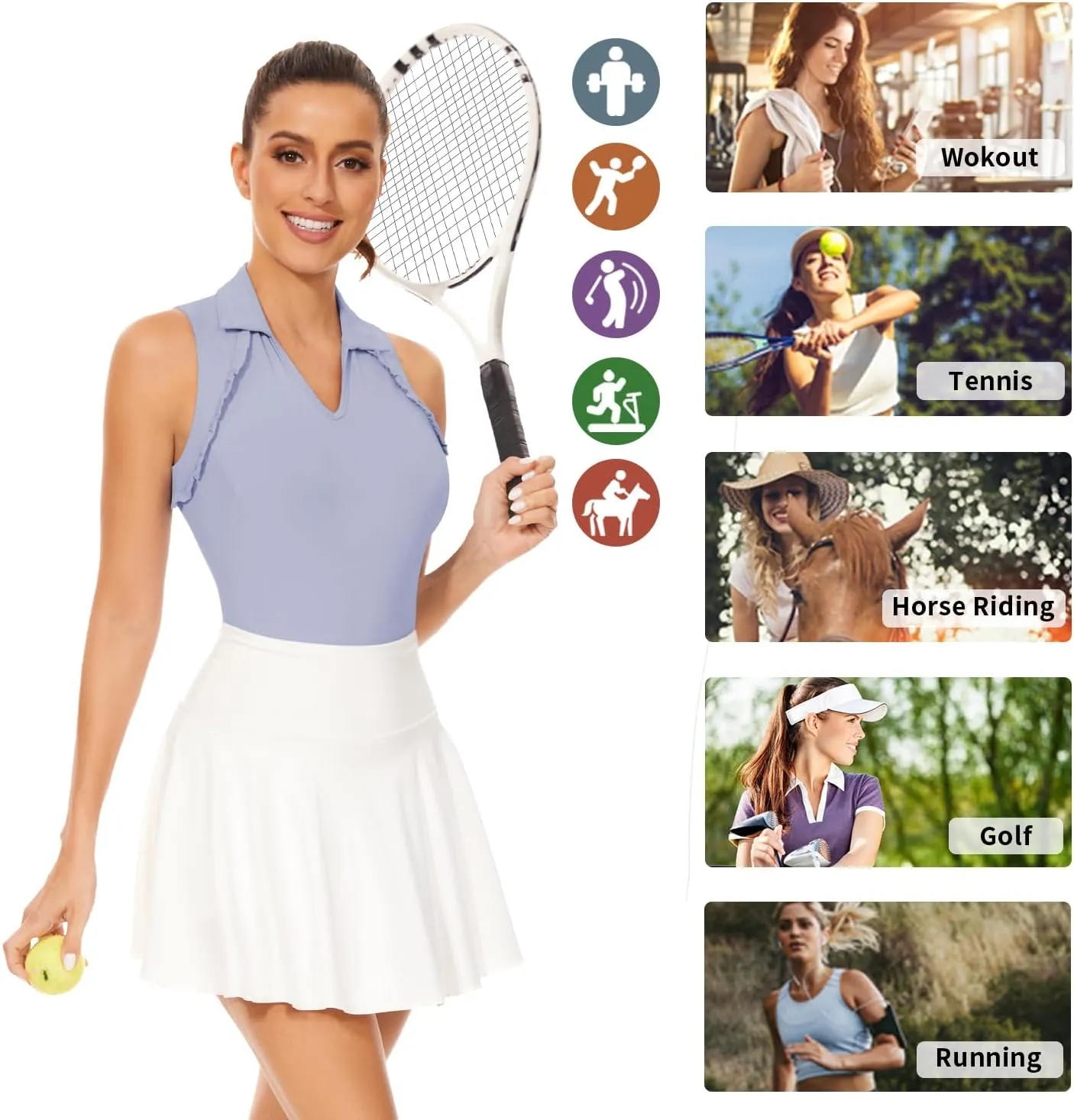 WOWENY Womens Sleeveless Golf Shirt Ruffle Polo Shirts Moisture Wicking Golf Apparel Slim Fitted Golf Tennis Tank Tops