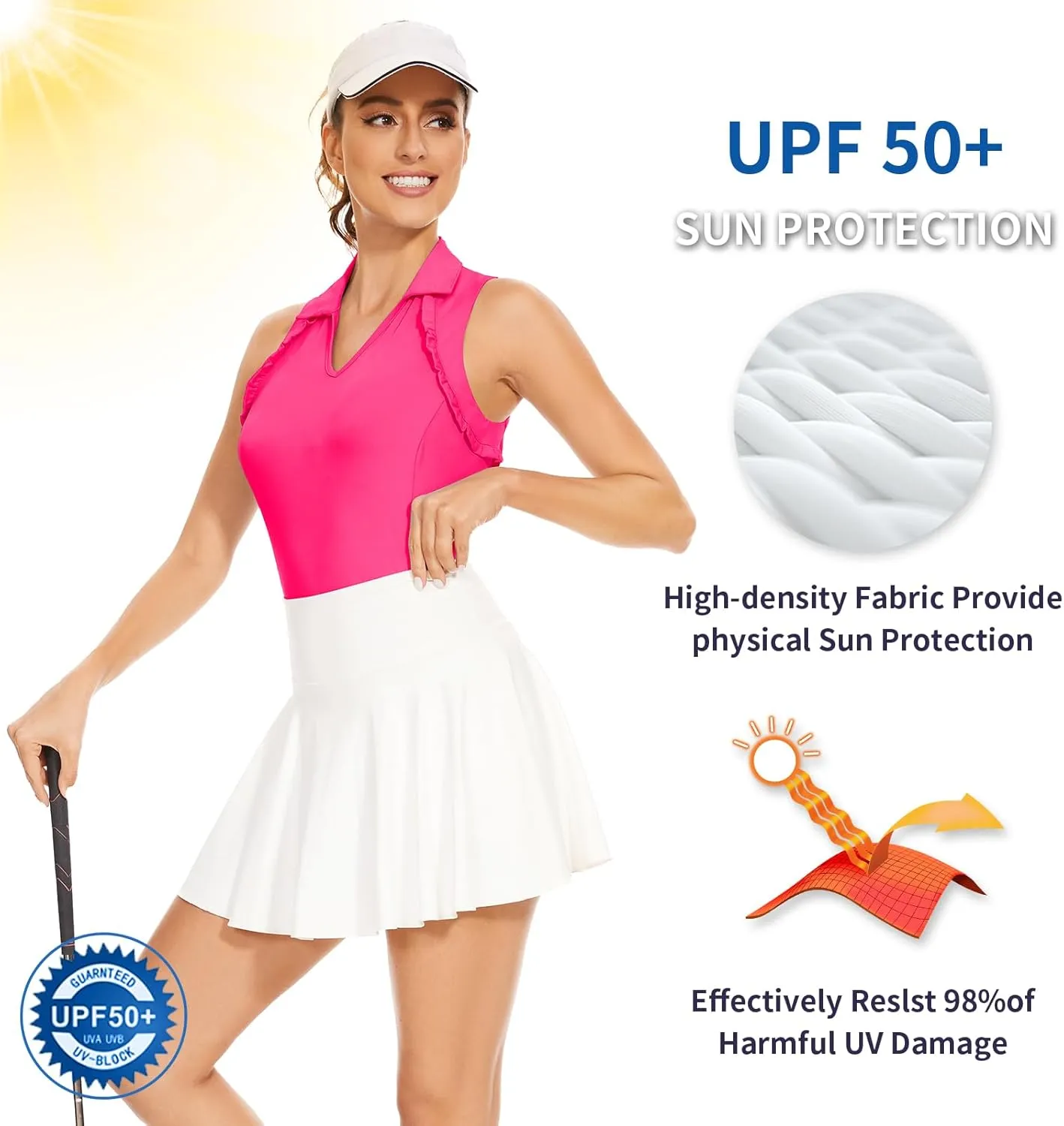 WOWENY Womens Sleeveless Golf Shirt Ruffle Polo Shirts Moisture Wicking Golf Apparel Slim Fitted Golf Tennis Tank Tops